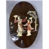 Image 2 : Vintage Wood Carved Jewelry Box w/ Contents (6"x4"x2"), Asian Wood Oval w/ Stone Inlay & 9" H Square