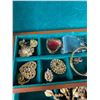 Image 4 : Vintage Wood Jewelry Box w/ Drawer & Lots Of Compartments. Assorted Jewelry Included. Approx. 13" x 