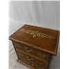 Image 2 : Vintage 3 Drawer Wood Jewelry Box w/ Contents. Approx. 8" x 5" x 7.5"