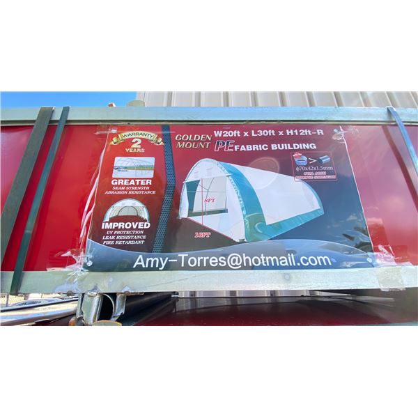 GOLDEN MOUNT PE FABRIC BUILDING 20'W X 30'L X 12'H-R  * IMPROVED UV PROTECTION, LEAK RESISTANT AND