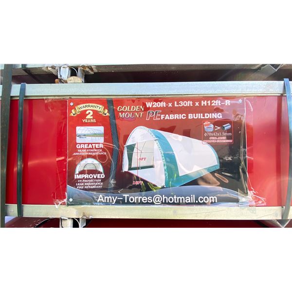 GOLDEN MOUNT PE FABRIC BUILDING 20'W X 30'L X 12'H-R  * IMPROVED UV PROTECTION, LEAK RESISTANT AND