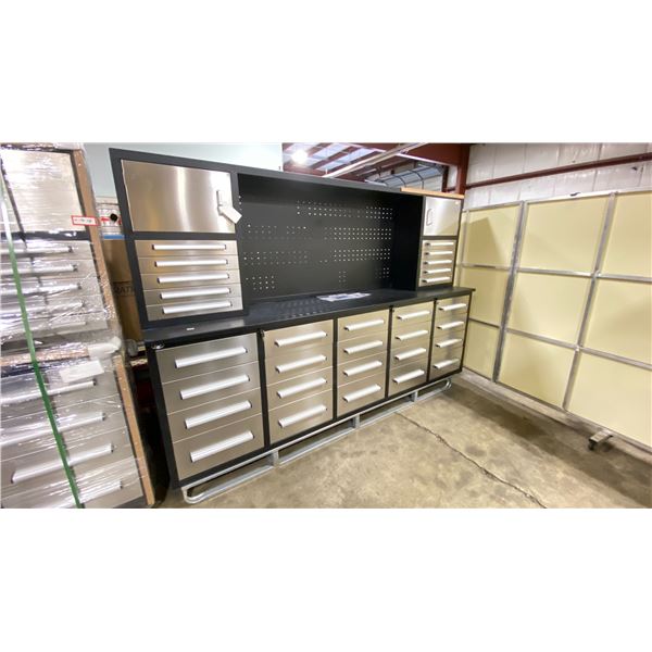 STEELMAN 30 DRAWER/2 UPPER CABINETS STAINLESS STEEL FRONT 10FT WORK BENCH WITH PEG BOARD