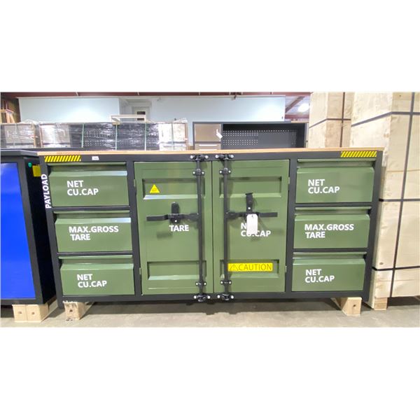 STEELMAN 6 DRAWER/2 DOOR CENTER CABINET MILITARY GREEN 6.5' WORK BENCH
