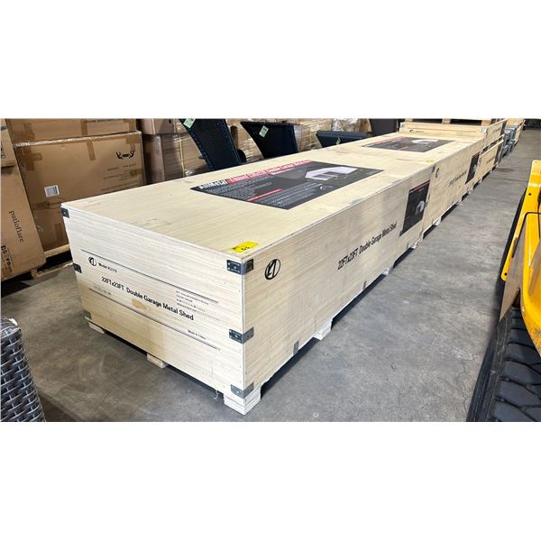 ALLMETAL K2119 UNUSED 23' X 22' STEEL METAL OUTDOOR INDUSTRIAL DOUBLE CAR GARAGE / SHED *IN CRATE*