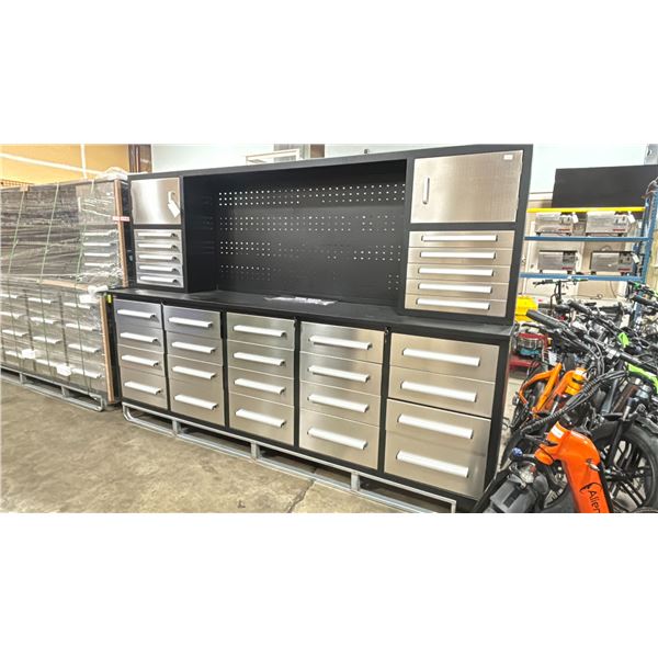 STEELMAN 30 DRAWER/2 UPPER CABINETS STAINLESS STEEL FRONT 10FT WORK BENCH WITH PEG BOARD
