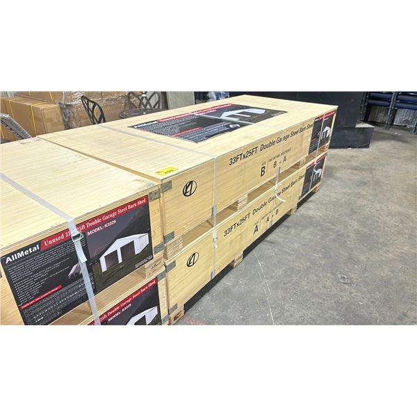 ALLMETAL K3325 UNUSED 33' X 25' STEEL METAL OUTDOOR INDUSTRIAL DOUBLE CAR GARAGE / SHED *IN CRATES*