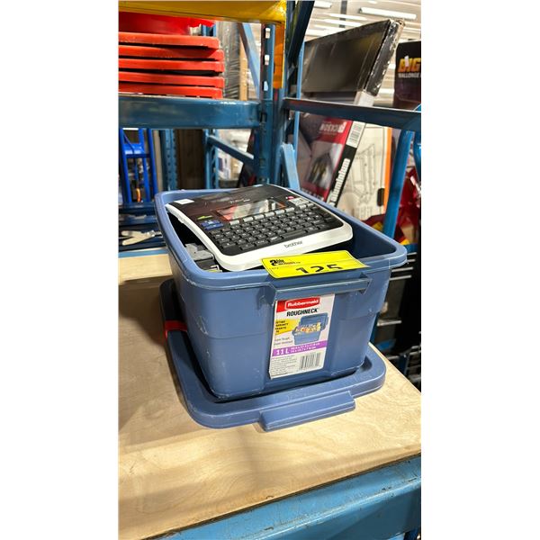 BROTHER P-TOUCH 2730 PORTABLE LABEL PRINTER WITH RUBBERMAID BIN OF ASSORTED INK CARTRIDGES *BIN /