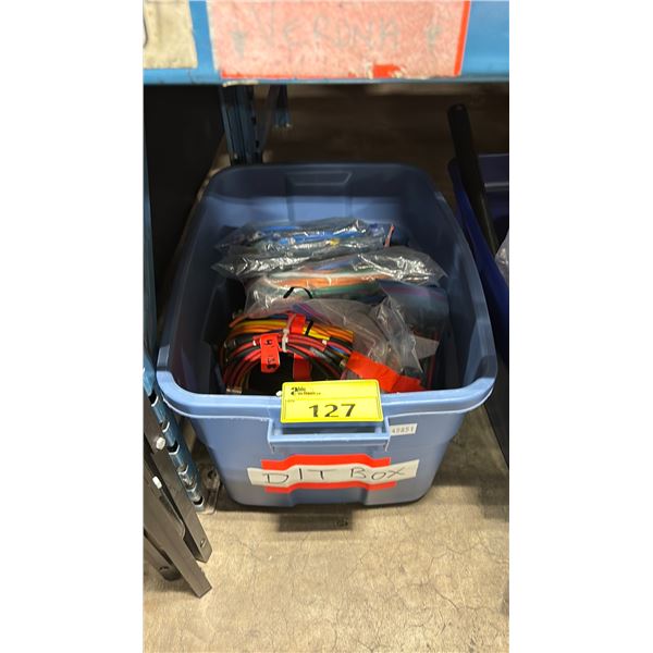 BLUE PLASTIC BIN OF ASSORTED DIT COMMERCIAL PRODUCTION CABLES *BIN INCLUDED*