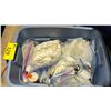 Image 2 : PLASTIC BIN OF ASSORTED LEAF BAGS, DRAPE CLOTHS, GLUE & SET UP MATERIAL *BIN INCLUDED*