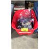 Image 1 : RED PLASTIC BIN OF ASSORTED DSLR CAMERA MOUNTS / MOUNTING PLATES / VESA MOUNTS / STABILIZATION