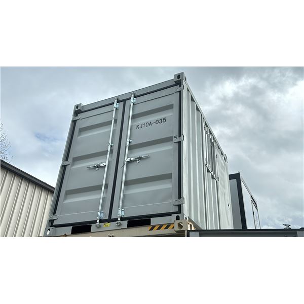 GREY 8' OFFICE STORAGE SHIPPING CONTAINER WITH DUAL SWING REAR DOORS,