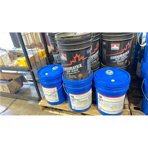 3 PAILS OF CHEVRON RANDO HD 10 5GAL PAILS OF INDUSTRIAL OIL & PAIL OF PETRO-CANADA ENDURATEX EP 320