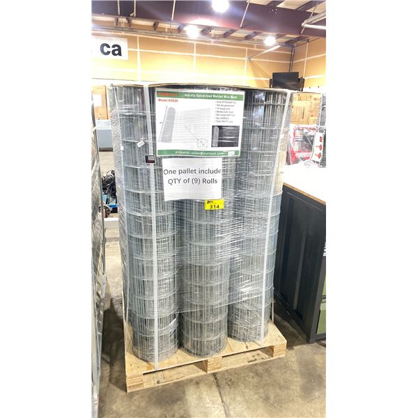 9 ROLLS OF ALLMETAL HOT-DIP GALVANIZED WELDED WIRE MESH ON PALLET (5'H 66'L EACH)
