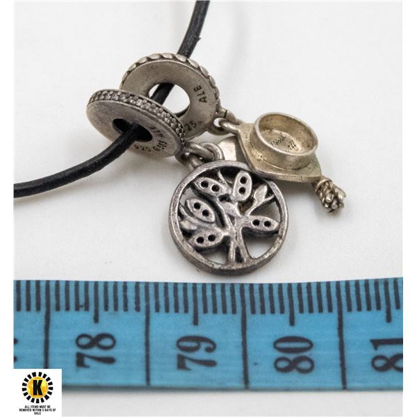 SILVER CHARMS ON LEATHER CHOKER 15"