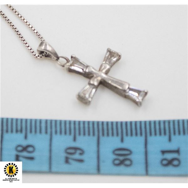 SILVER CROSS & CRYSTALS ON SILVER NECKLACE