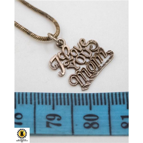 18" SILVER NECKLACE W/ I LOVE YOU MOM SIKLVER