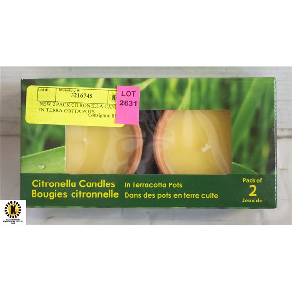 NEW 2 PACK CITRONELLA CANDLES IN TERRA COTTA POTS