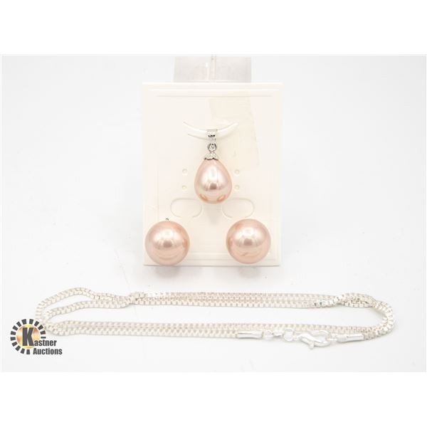 #45-SEA SHELL PEARL EARRINGS,PENDANT, NECKLACE SET