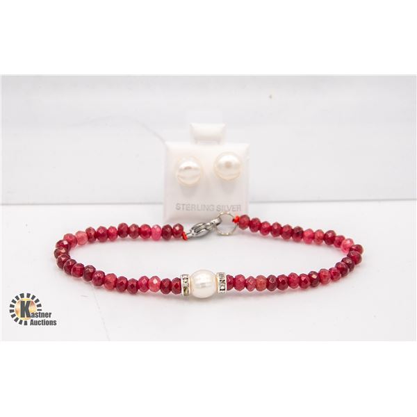 #10- NATURAL RED JADE ,PEARL ,BRACELET & EARRINGS