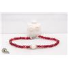 Image 1 : #10- NATURAL RED JADE ,PEARL ,BRACELET & EARRINGS
