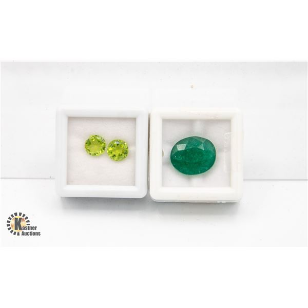 #74-GREEN PERIDOT 2.35CT & JADE 9.75 CT  GEMSTONES