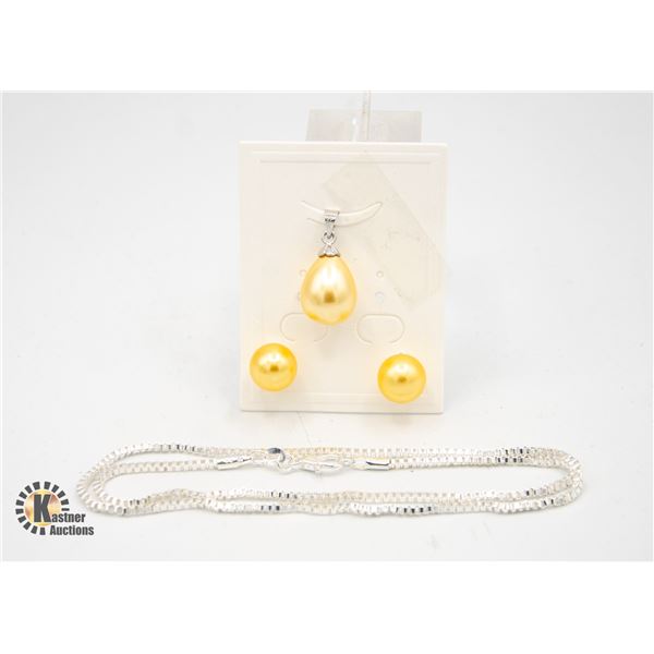 #44-SEA SHELL PEARL EARRINGS,PENDANT, NECKLACE SET