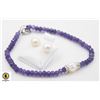 Image 1 : #87-NATURAL AMETHYST& PEARL BRACELET 7.5"EARRINGS