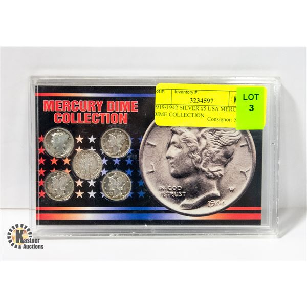 1919-1942 SILVER 5 USA MERCURY DIME COLLECTION