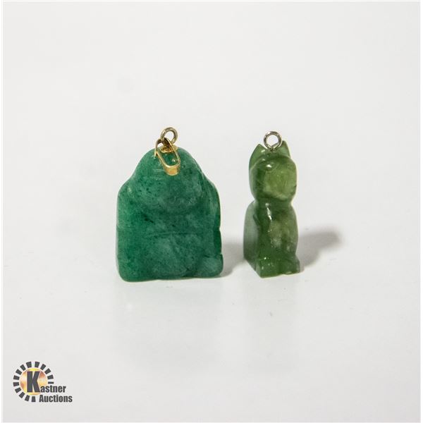 2 GENUINE JADE CARVED FIGURE GEMSTONE PENDANTS