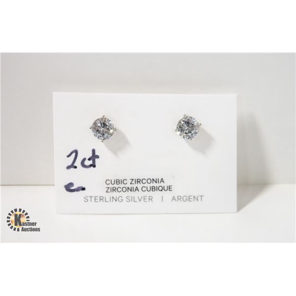 2CT EACH STERLING SILVER CUBIC ZIRCONIA EARRINGS