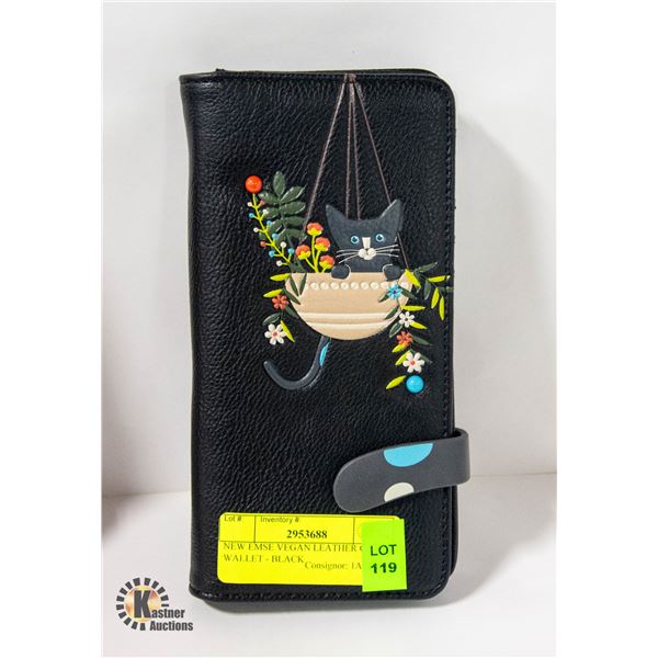 NEW ESPE VEGAN LEATHER CAT WALLET - BLACK