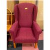Image 1 : BURGUNDY UPHOLSTERED WING BACK CHAIR