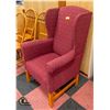 Image 2 : BURGUNDY UPHOLSTERED WING BACK CHAIR