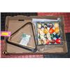 Image 1 : SET OF 16 BILLARD BALLS WITH 2 RACKS & CHALK