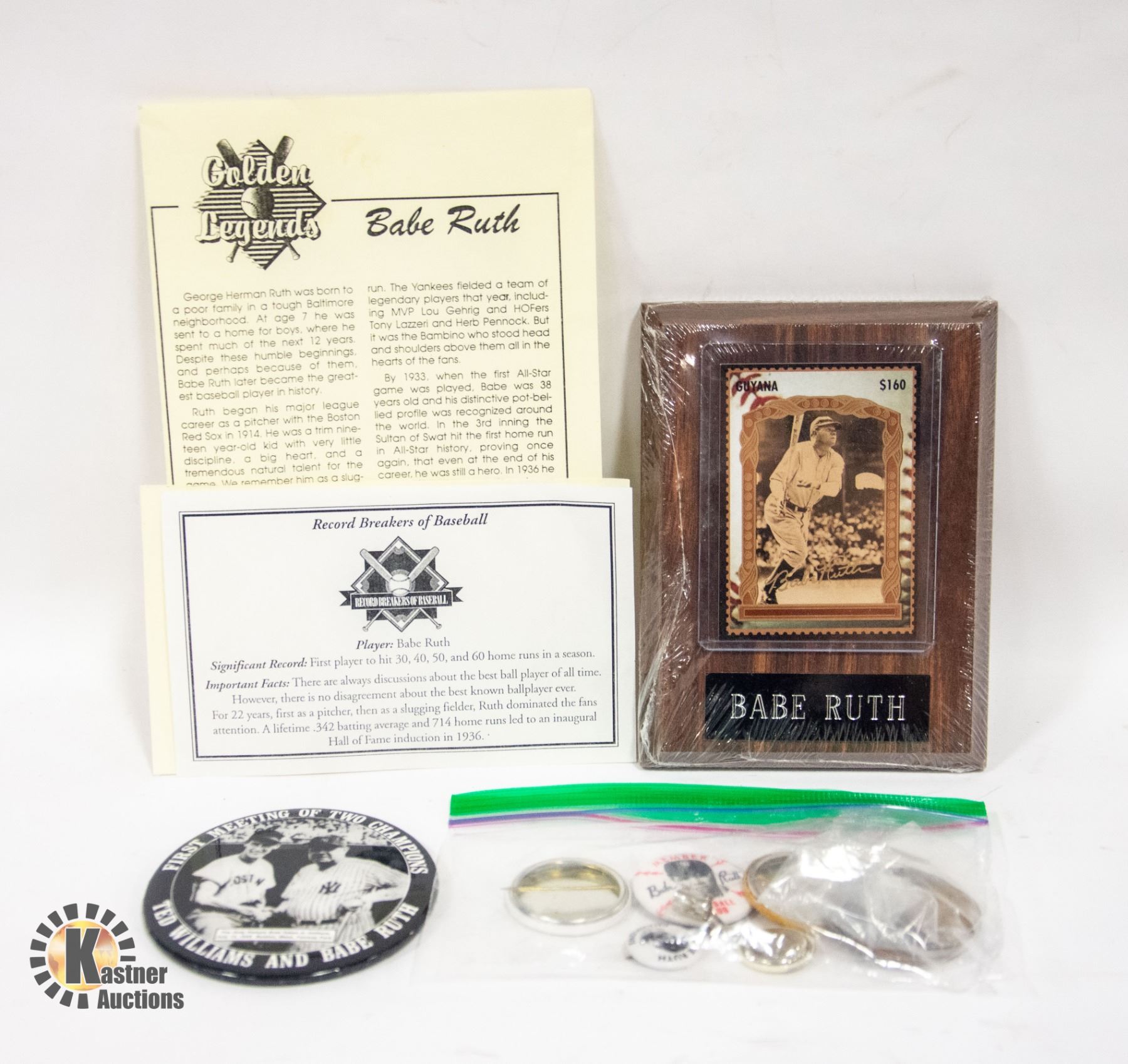 FLAT OF BABE RUTH COLLECTIBLE PINS AND PLAQUE
