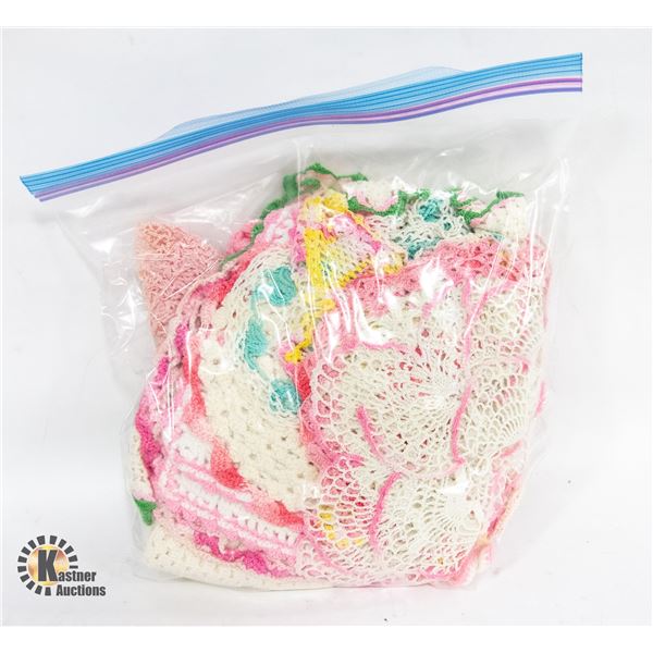 BAG OF VINTAGE DOILIES, PINK