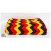 Image 1 : HANDMADE AFGHAN, 46.5"X66", RED/YELLOW/DK BROWN