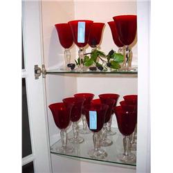 Fourteen Red Stemmed Glasses