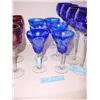 Image 1 : Six Blue Glass Stemmed Crystal Glasses
