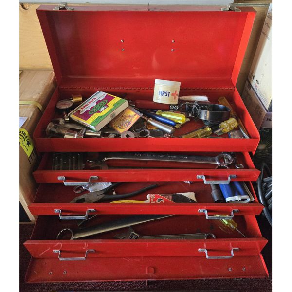 RED PORTABLE TOOL BOX W/ CONTENTS