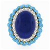 Image 1 : Vintage 14k Gold Cabochon Lapis Turquoise Bead & Diamond Textured Cocktail Ring