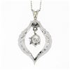 Image 6 : Vintage 14k White Gold 0.99 ctw Round Diamond Dangle Pendant w/ 15" Chain Neckla