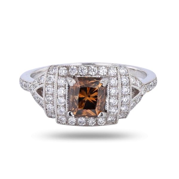 1.25 ctw Fancy Dark Brown SI3 CLARITY CENTER Diamond Platinum Ring (1.78 ctw Dia
