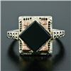 Image 2 : Antique Art Deco 14K White & Rose Gold Black Onyx Etched Milgrain Filigree Ring