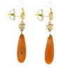 Image 4 : Antique 18K Gold 0.25 ctw European Diamond Orange Coral Tear Drop Dangle Earring