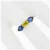 Image 3 : 14k White Gold 2.25 ctw Oval Yellow & Pear Cut Blue Sapphire Three 3 Stone Ring