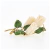 Image 6 : Vintage 18k Gold Carved Angel Skin Coral Rose Flowers w/ Jade Leaves Brooch Pin