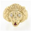 Image 4 : Mens 14k Yellow Gold.13 ctw Ruby Diamond Eyes Detailed Textured 3D Lion Head Rin