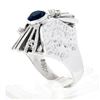 Image 9 : Vintage 14k White Gold Bezel Sapphire w/ Diamond Textured Open Work Domed Ring