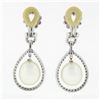 Image 3 : Elegant 18K White Gold Oval Pearl & 1.50 ctw Diamond Halo Teardrop Dangle Earrin